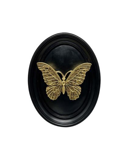 Decoration Murale, Papillon Noir Dore 20,5X26,5Cm