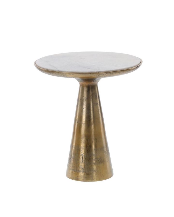 Bout De Canapé Poha Doré Marbre Blanc Ø46 X H50 Cm