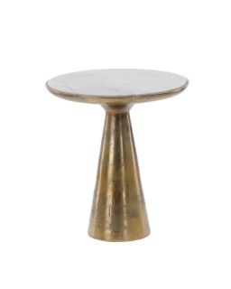 Bout De Canapé Poha Doré Marbre Blanc Ø46 X H50 Cm