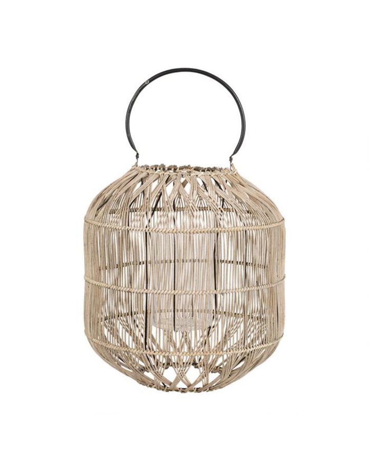 Lanterne Sauzon Gris Ø37Xh60Cm Bambou+Fer+Verre